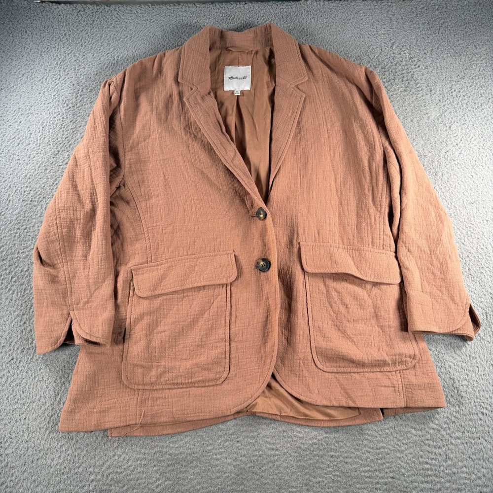 Madewell Larsen Blazer Women XL Clay Cotton Linen Gauze Relaxed Boho Jacket